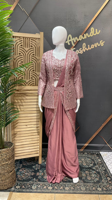 Ready to Wear Saree with Overcoat