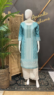 Women’s Light Blue Cotton Chikankari Kurti Set
