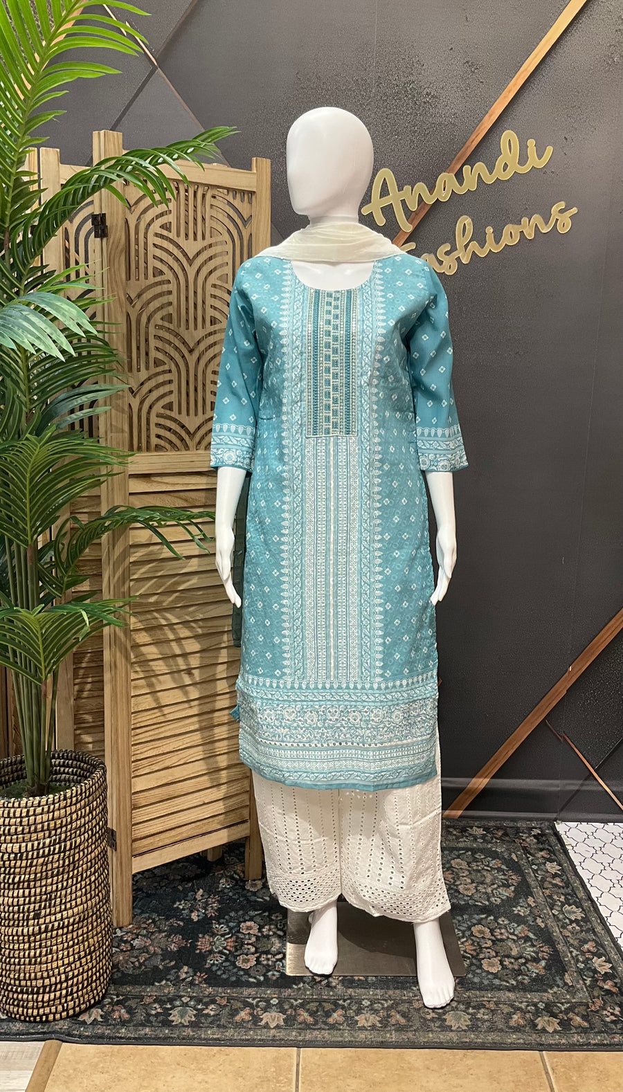 Women’s Light Blue Cotton Chikankari Kurti Set