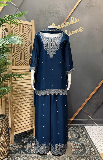 Size 44- Navy Blue Party Wear Palazzo set