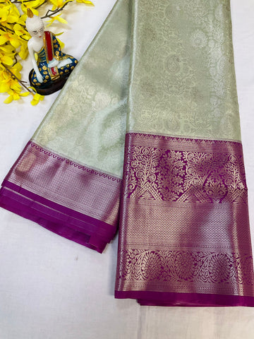 Semi Silk Kanjeevaram Mint Green & Purple Border Saree