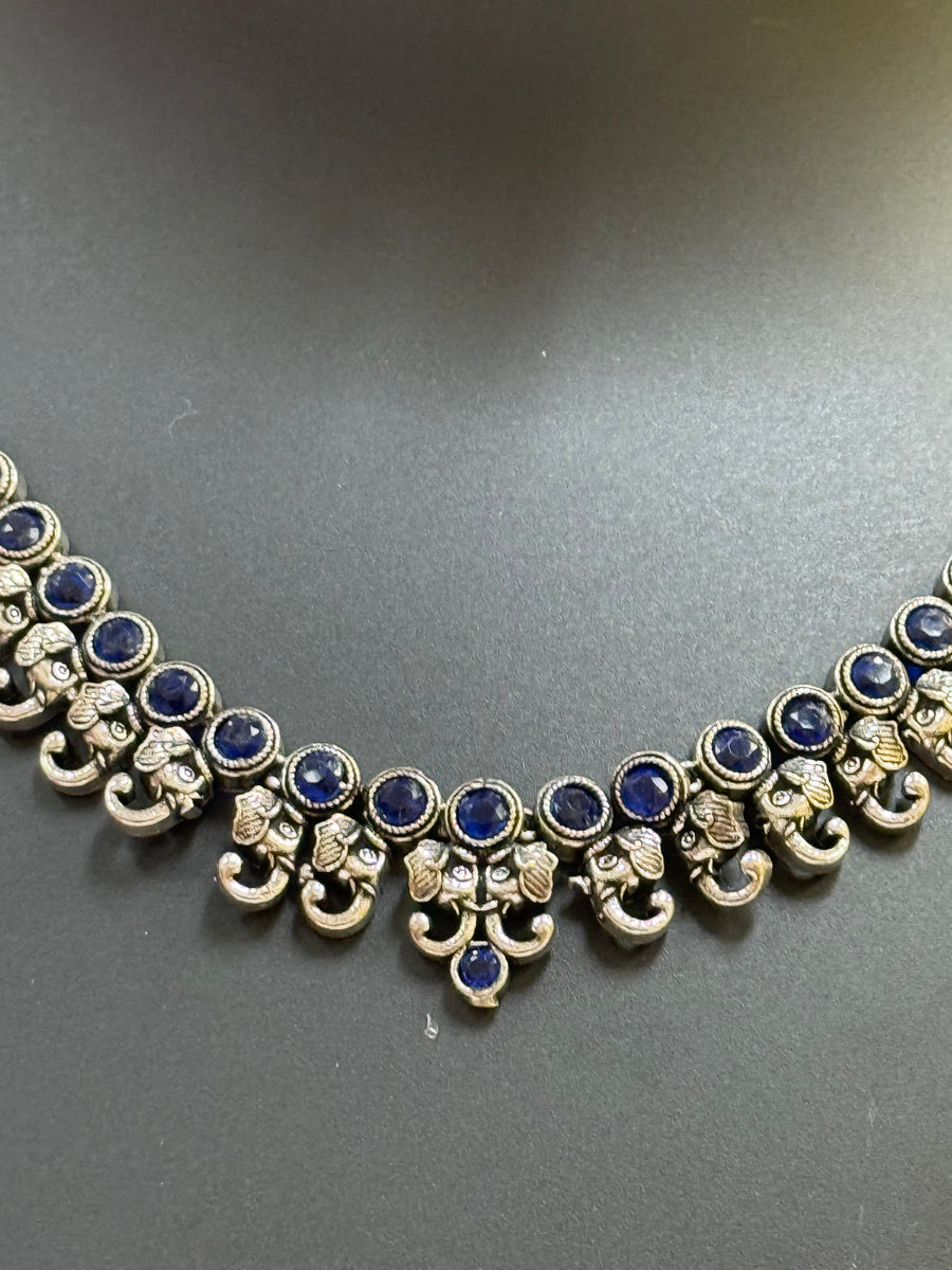 Elephant Design Blue German Silver Necklace set