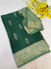 Green Benarasi Silk saree with Stitched Blouse