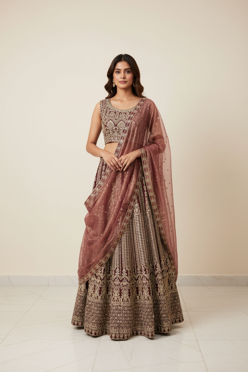 Shimmery Tissue Lehenga Set - Pastel Shades Party & Wedding Wear