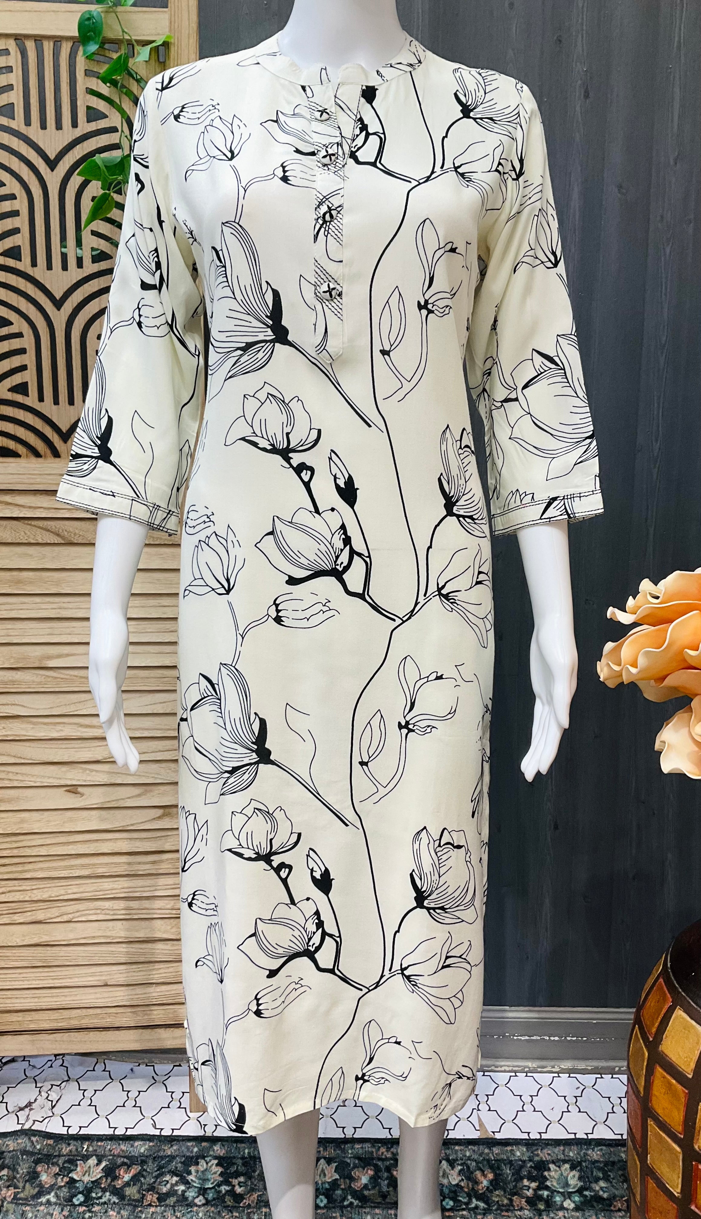 Half white - Pure Cotton Floral kurti