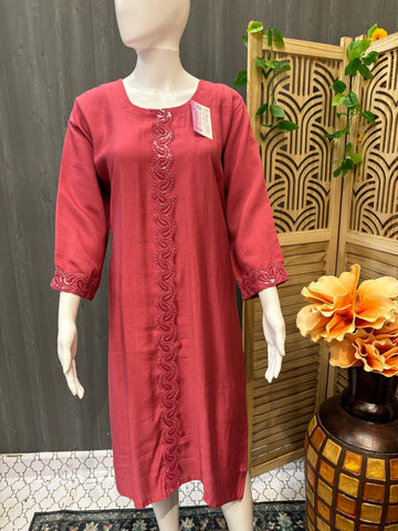 Plain Rayon Kurti with Sequence Work Design
