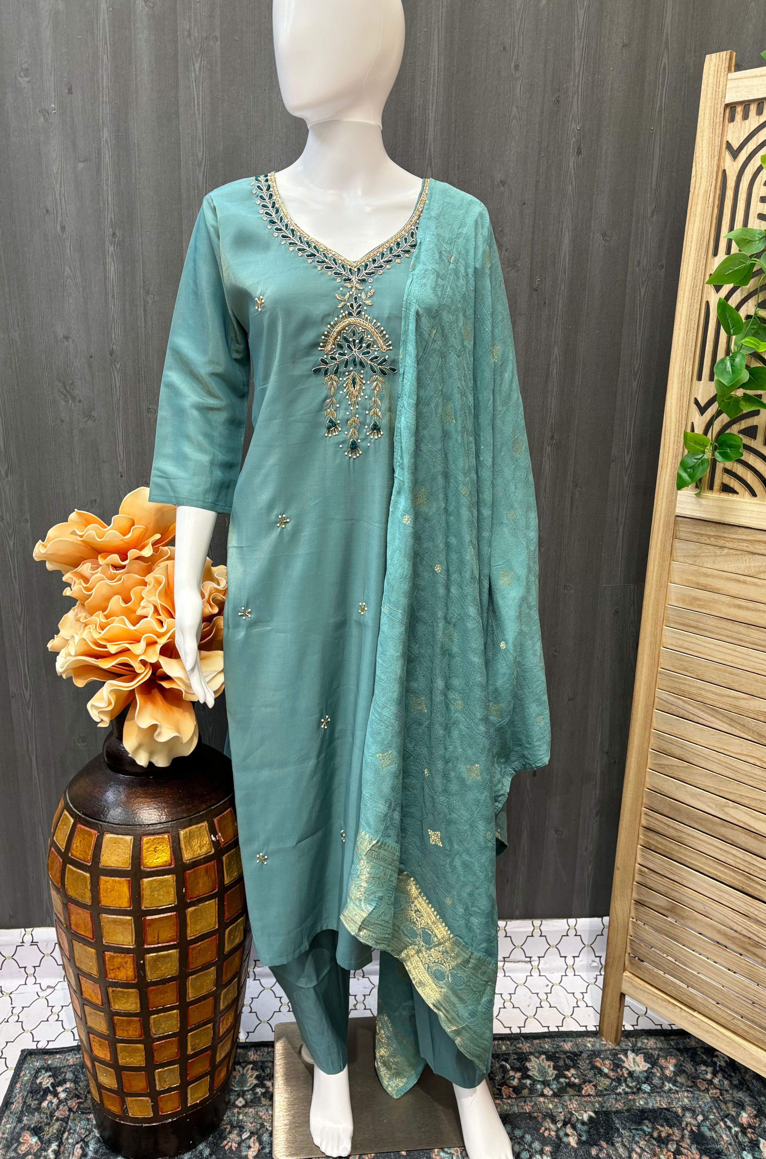 Ocean Rama color Soft Organza Kurti set image 0