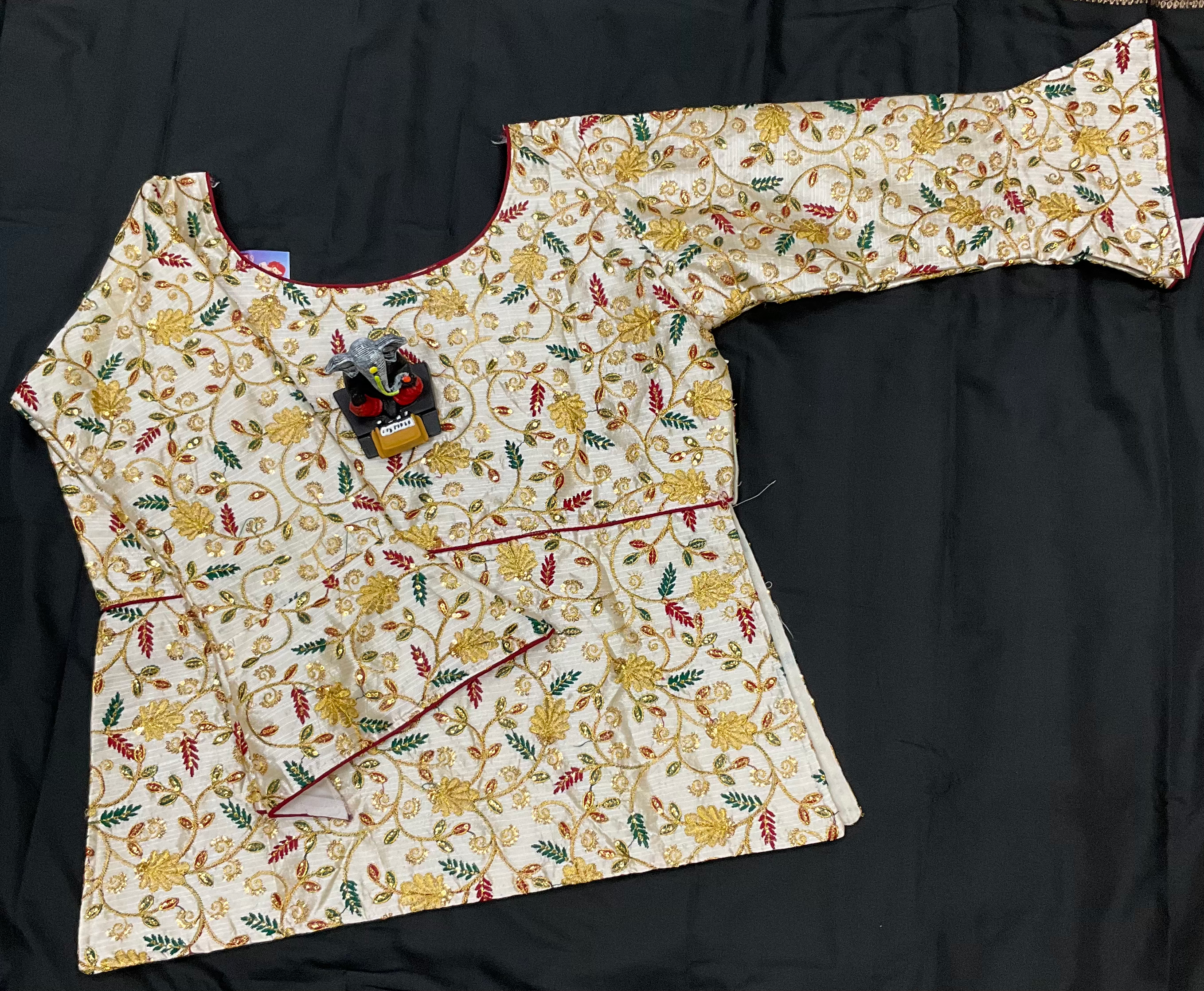 Long Sleeve Blouse - Elegant Gold Raw Silk Blouse with Embroidery image 1