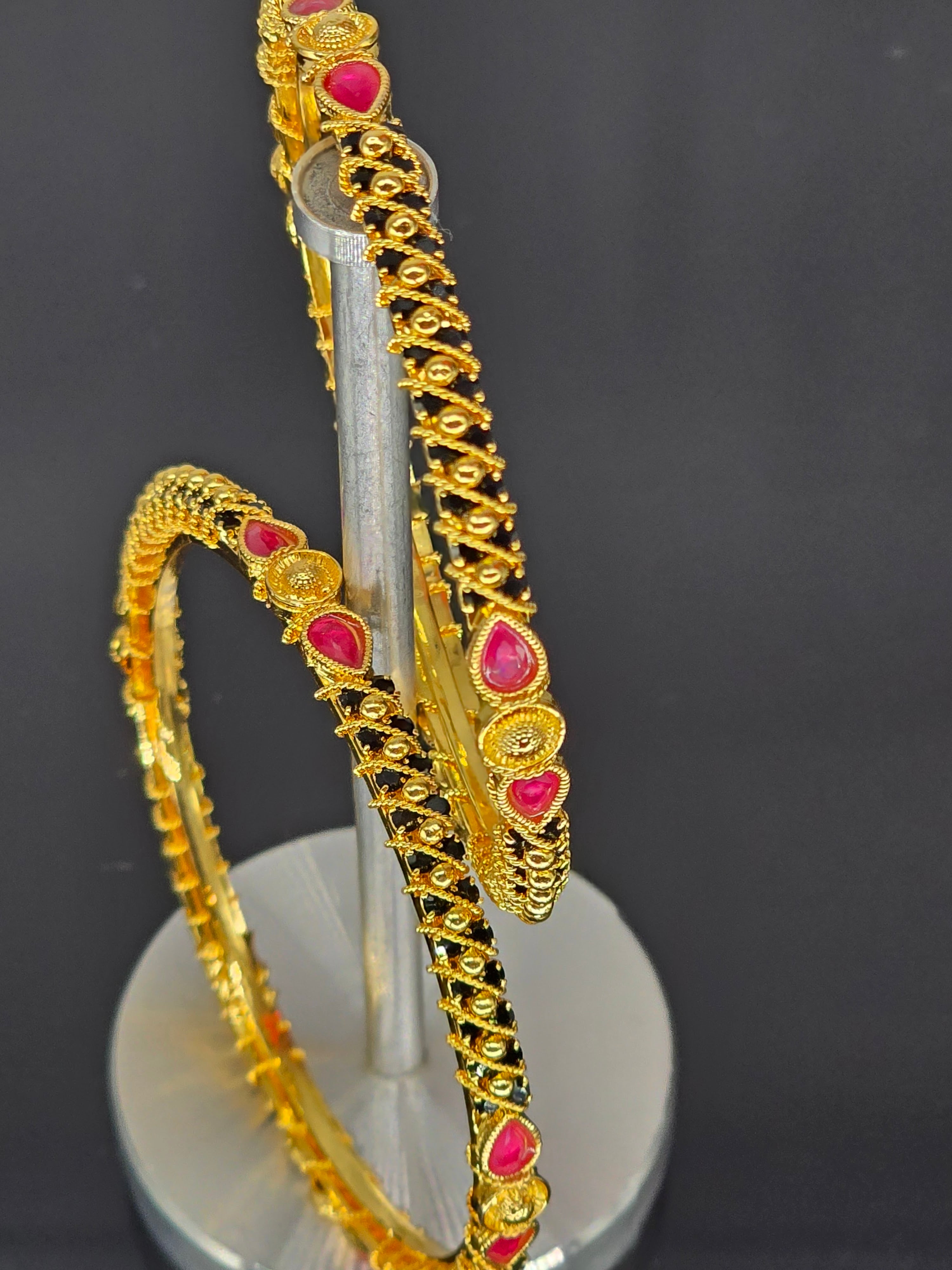 Beaded Bangles - Elegant Black Beads Bangles set(pair)- Size 2.6 image 0