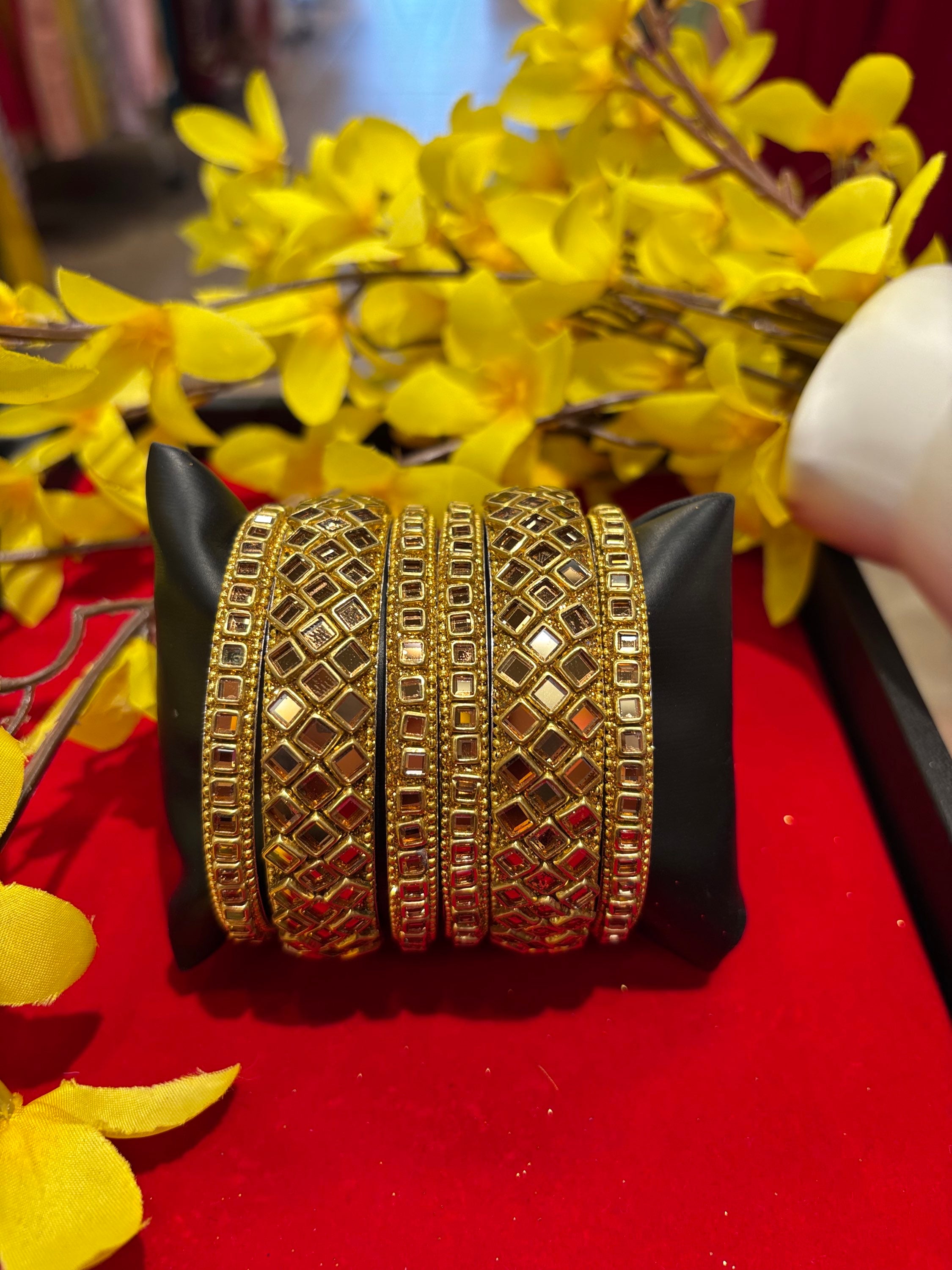 Fancy Gold Stone Bangles- (Set of 6) image 0