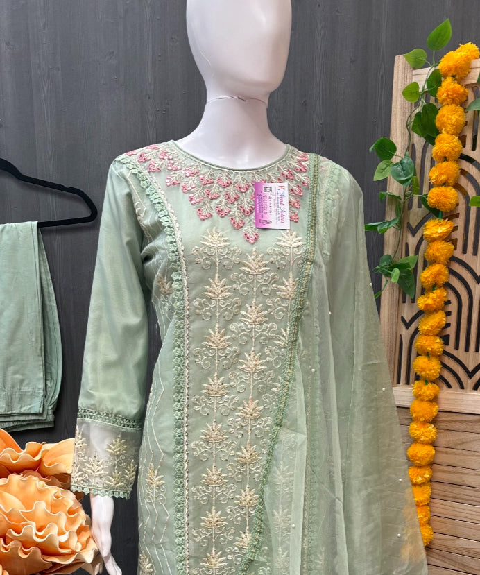 Organza Party Wear Kurti set image 1