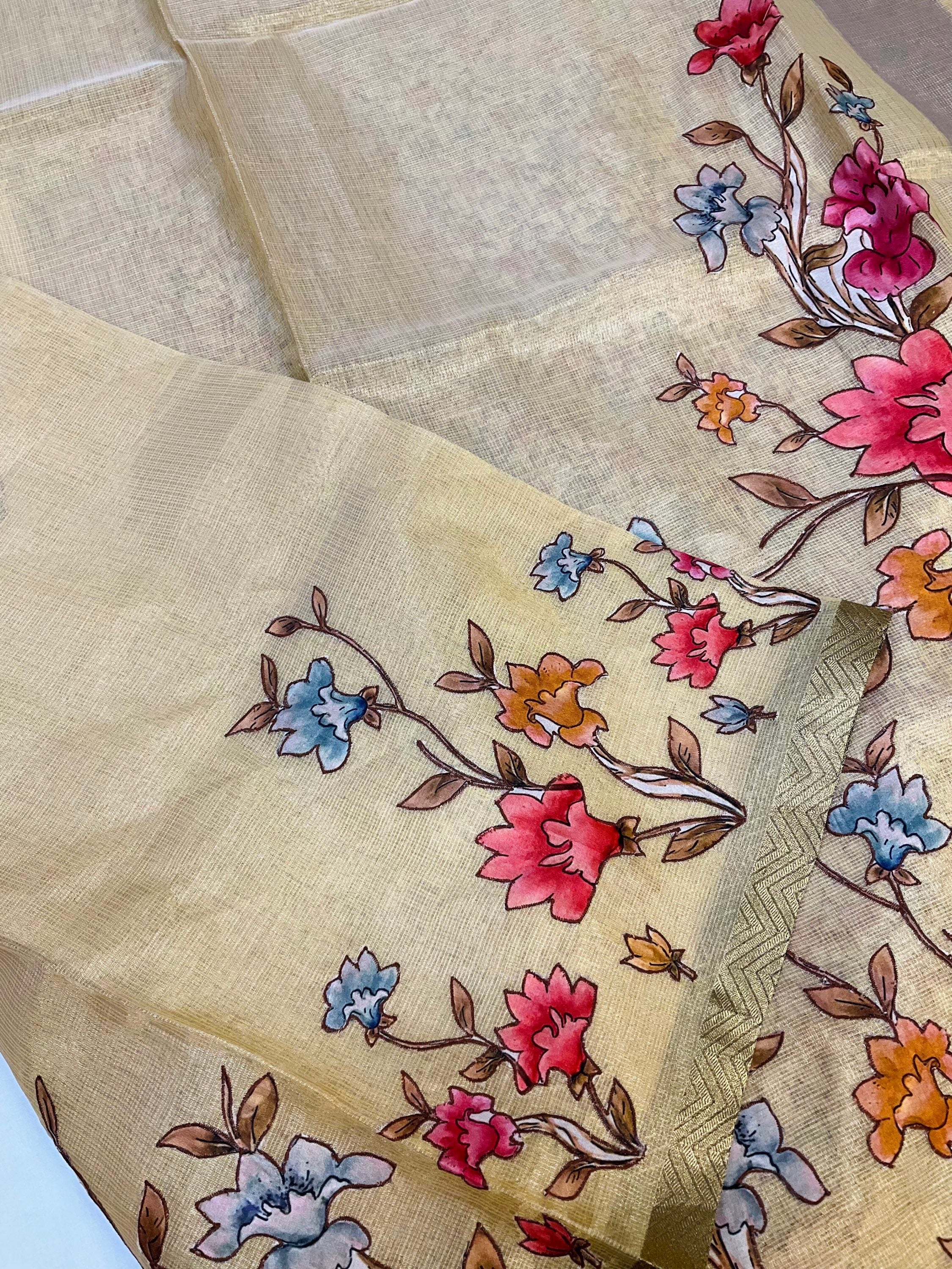 Tissue saree with applique work image 4