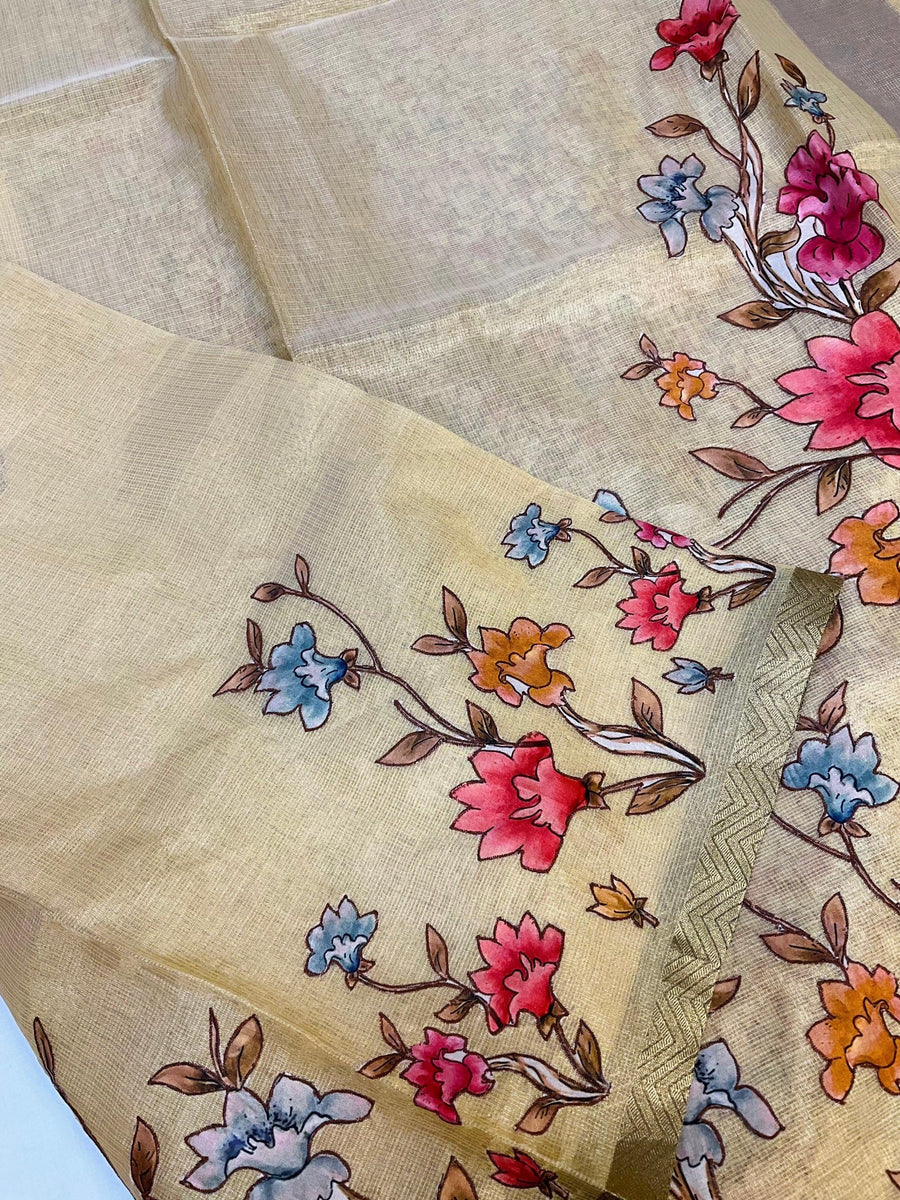 Tissue saree with applique work