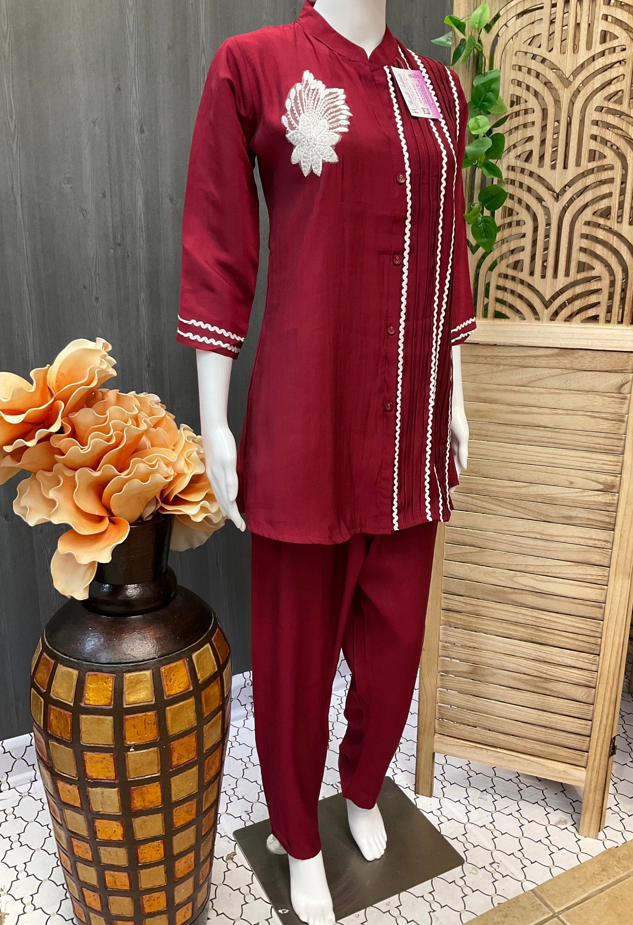 Trendy and Fashionable Maroon Co-Ord set Dress image 2
