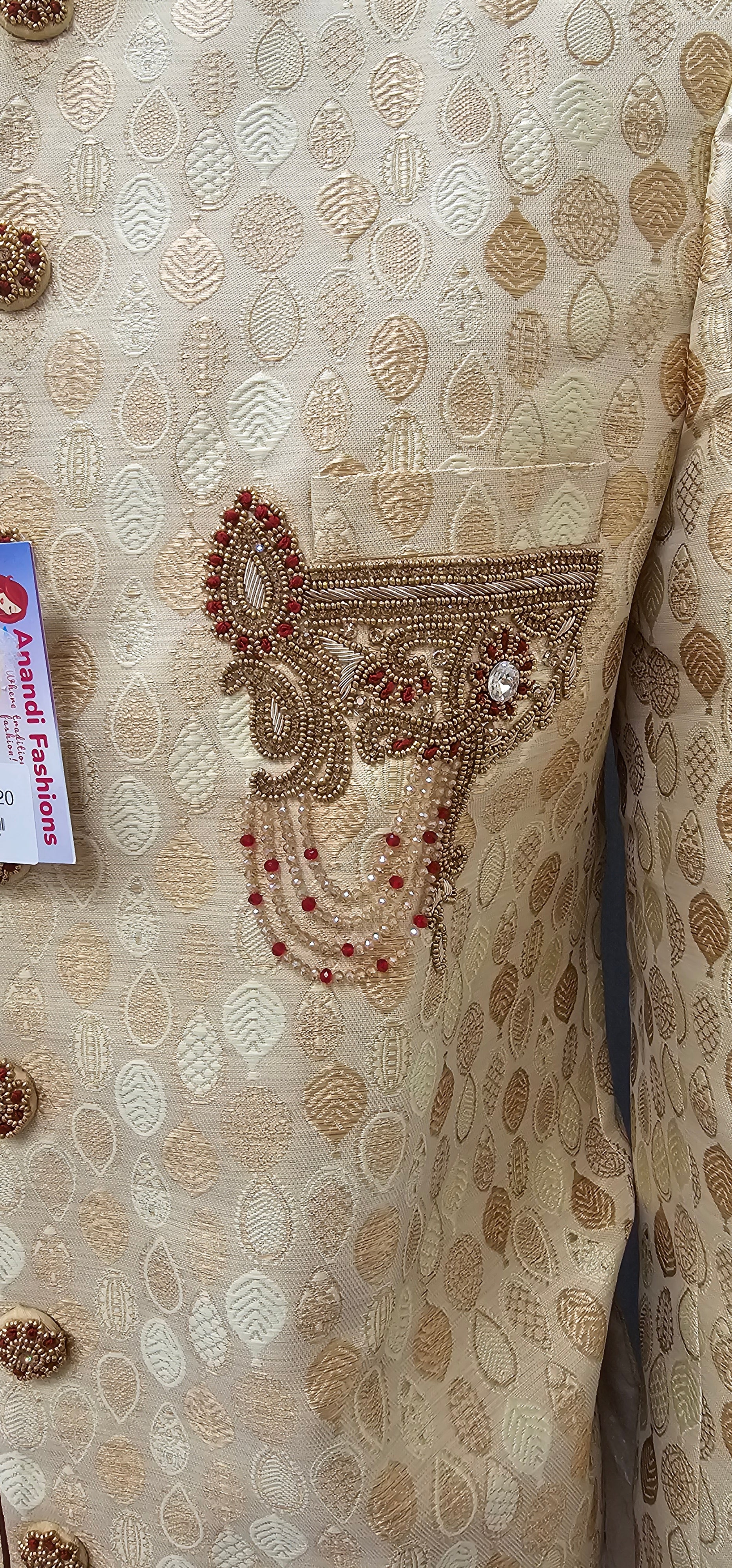 Mens sherwani - Gold Color Men's Sherwani with Jodhpuri pant- Size 38 image 5