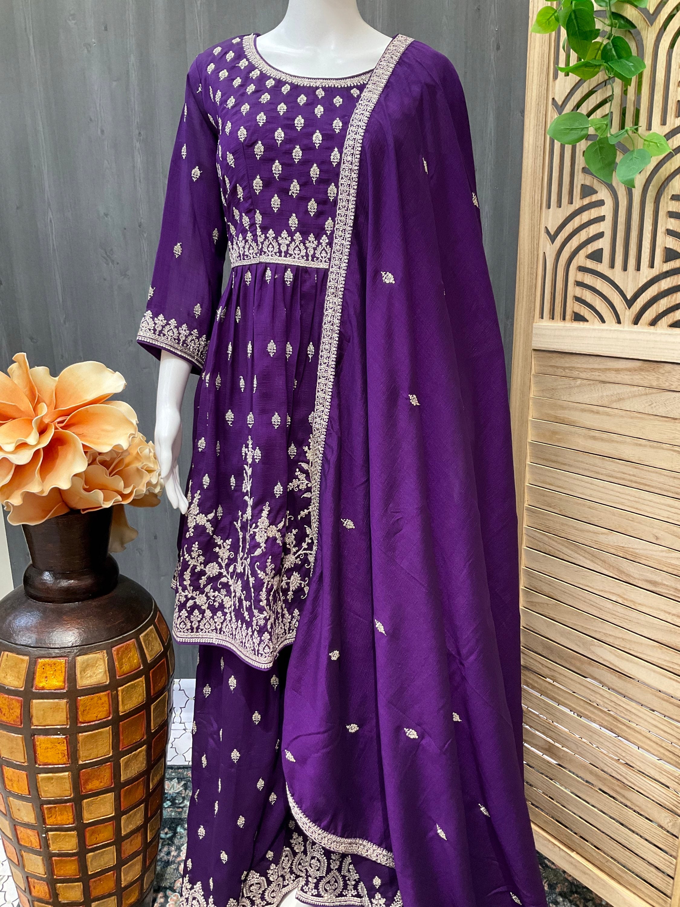 Purple Designer Sharara Suit- Size 42/US M image 0