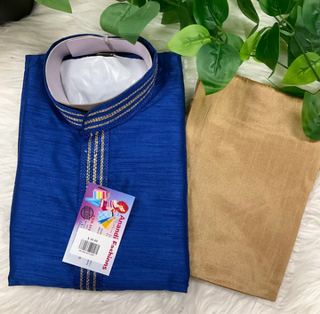 Kurta for Boys - Maron and Blue Variant Silk Kurta Set