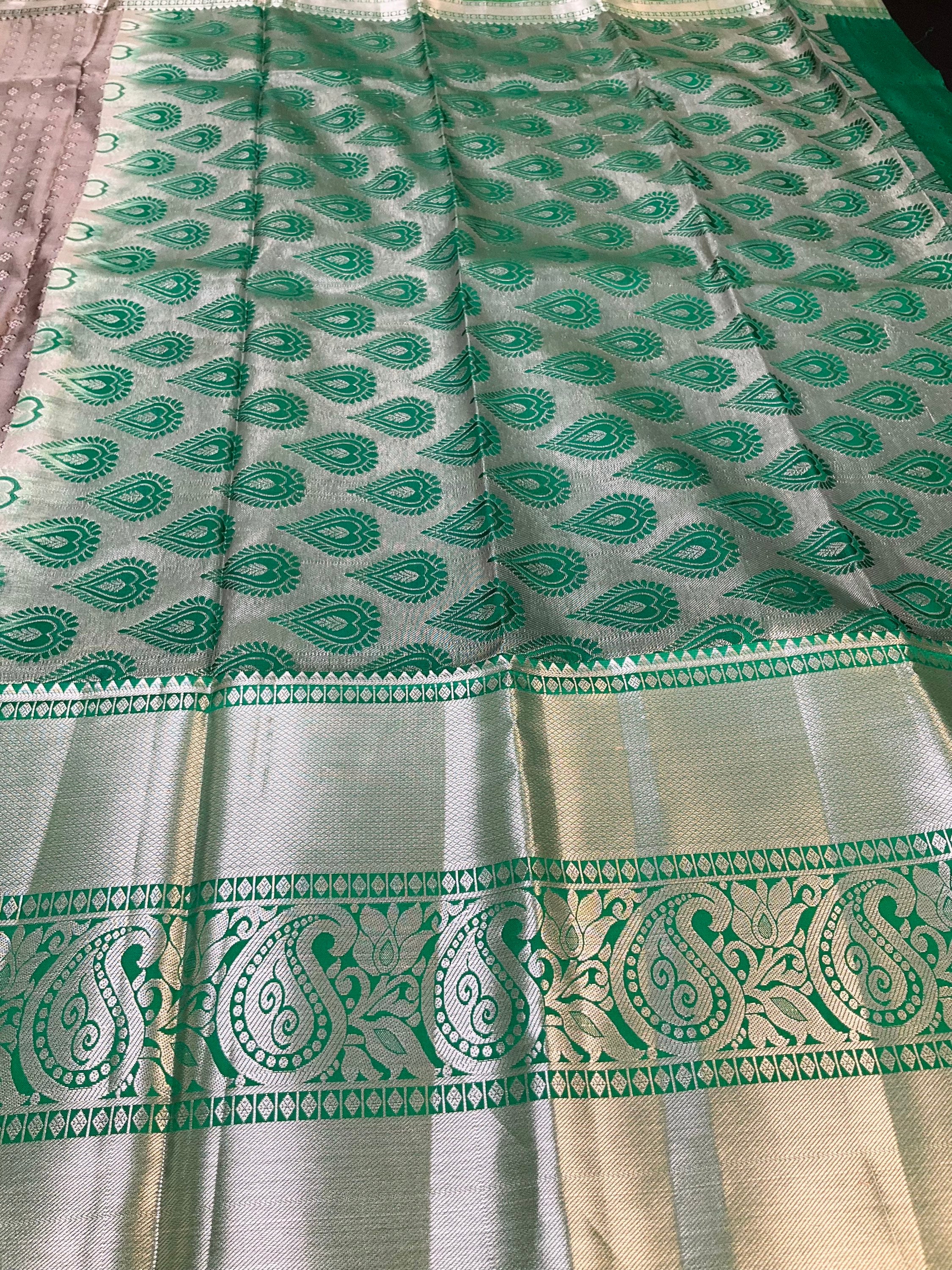 Grey and Green combination-Semi Silk Kanjeevaram Saree image 3