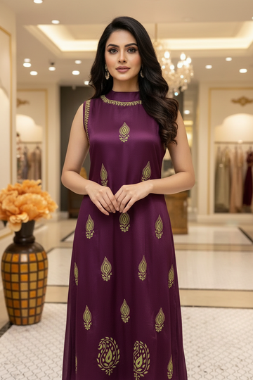 Gajji Silk Kurti with Palazzo Pants Size 44- Elegant Ethnic Set