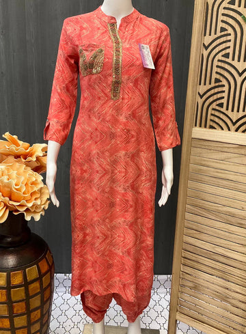 Rayon Kurti Set with Afghani Pants - Comfortable Ethnic Wear