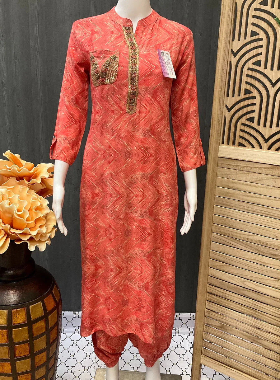 Rayon Kurti Set with Afghani Pants - Comfortable Ethnic Wear