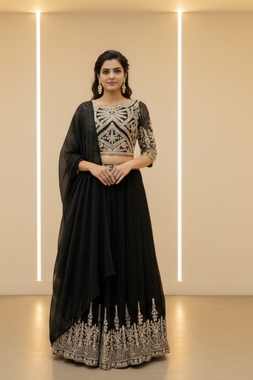Black Designer Lehenga Set Size 38 - Elegant Party Wear