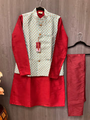 Party Wear for Men - Yellow and Red Men’s kurta set with Vest