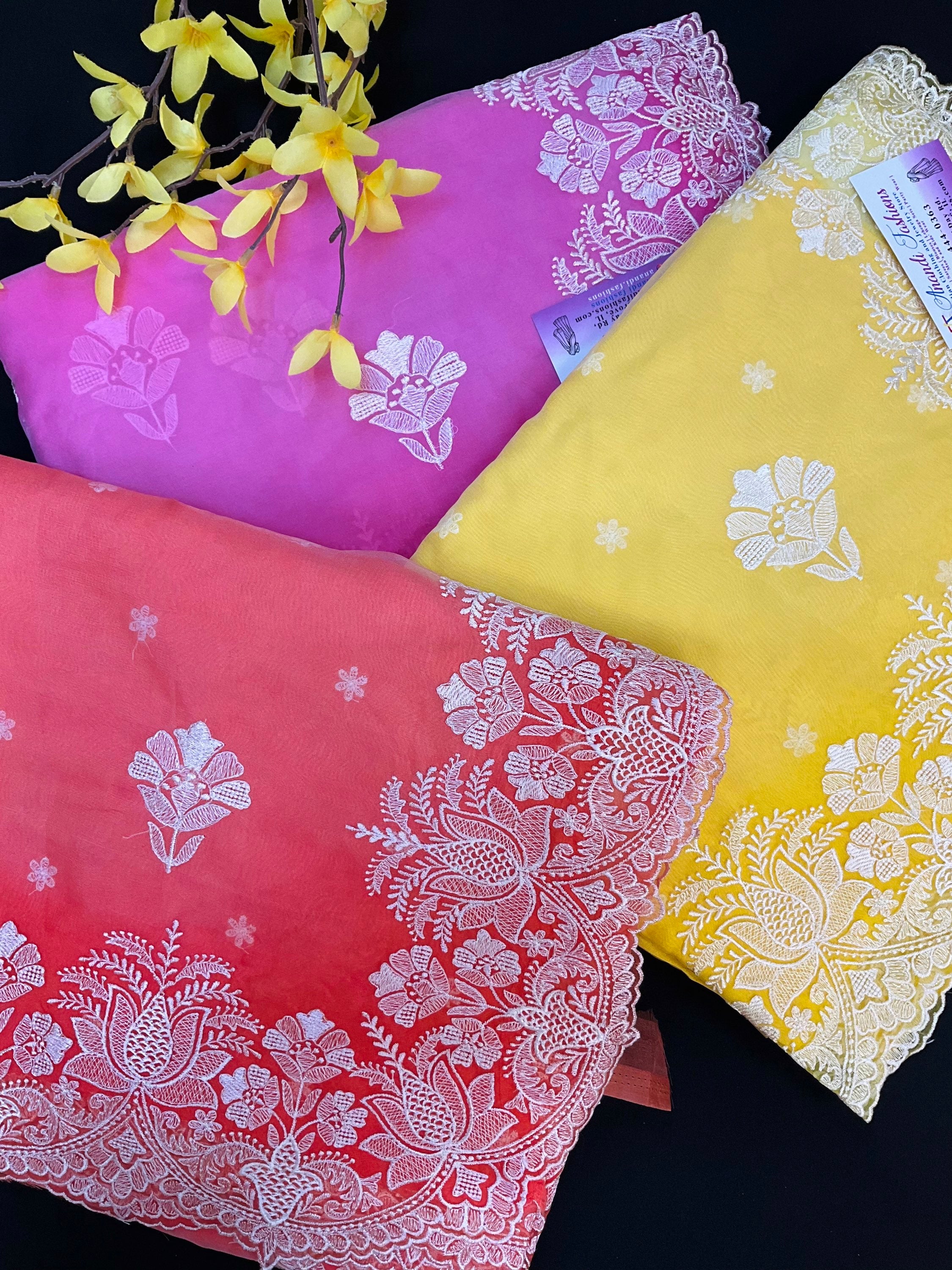 Organza saree with thread embroidery  image 0