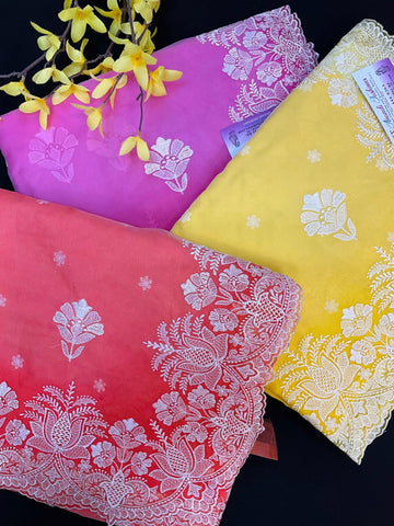Organza saree with thread embroidery