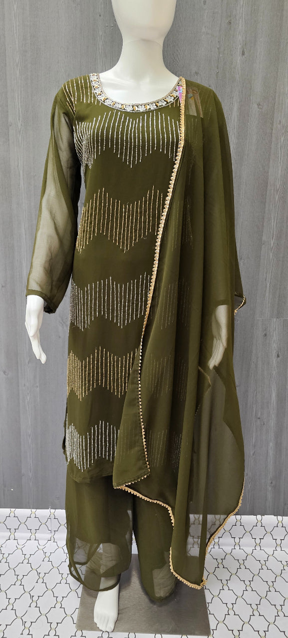 Indian Palazzo Suits - Party Wear Palazzo Top with Bead Work- Size 40/US S image 3