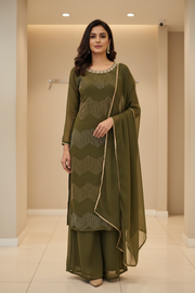 Olive Green Palazzo Top with Bead Work /Us S Palazzo Set