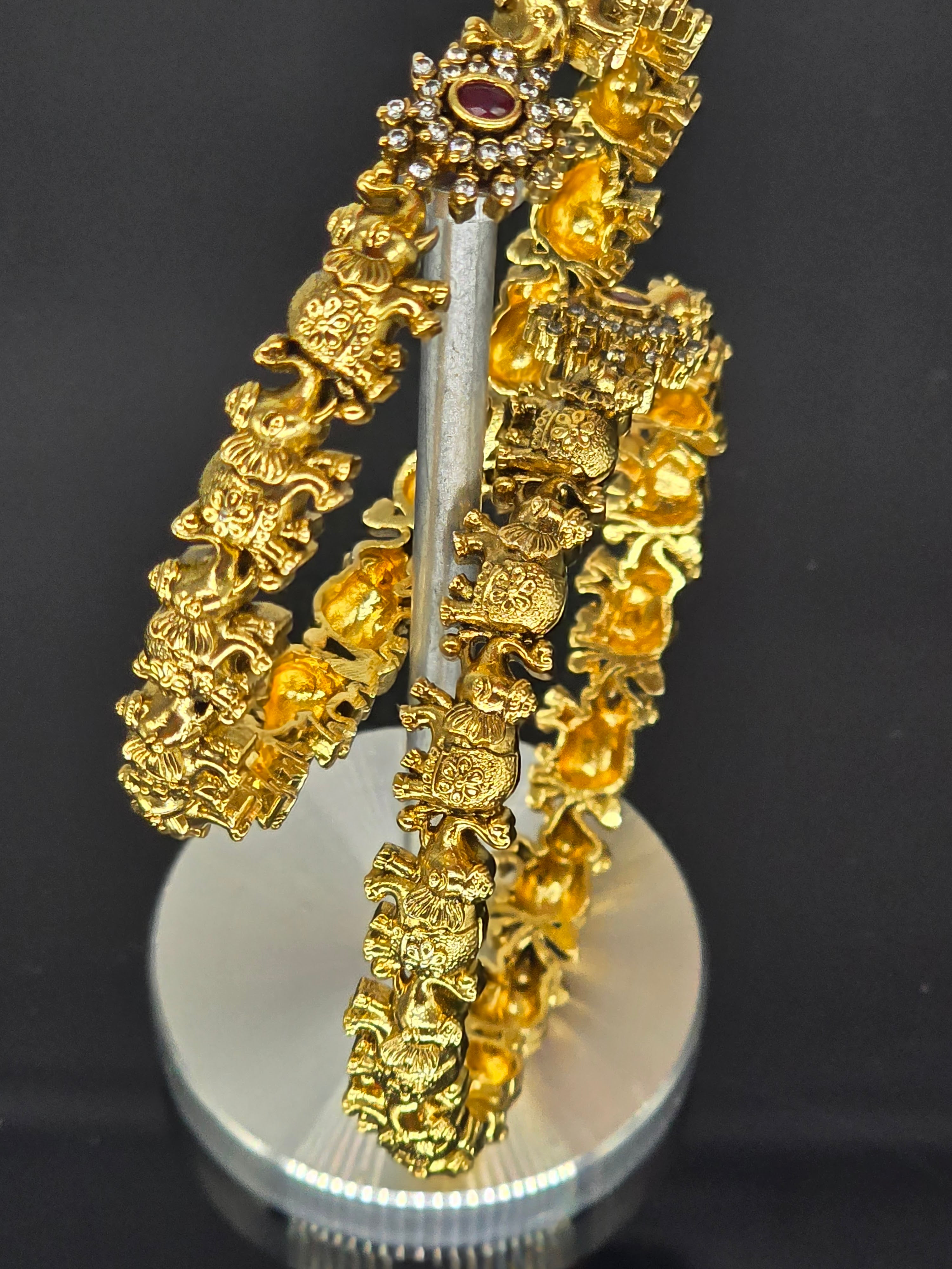 Gold Finish Bangles - Elephant Design Bangles in Antique Finish - Set of 2 image 1