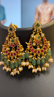Big Jadau Kundan Chandbali Earrings