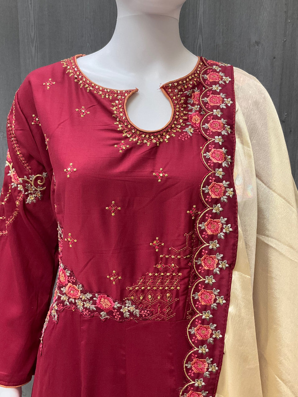 Indian Party Dresses - Maroon Color long party wear dress in size 40/US S image 2