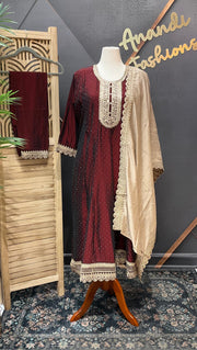 Plus Size Maroon Anarkali Party Wear Kurti set
