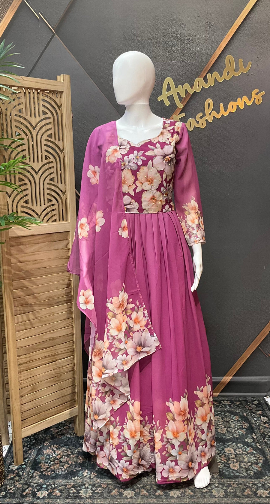 Purple floral long Dress