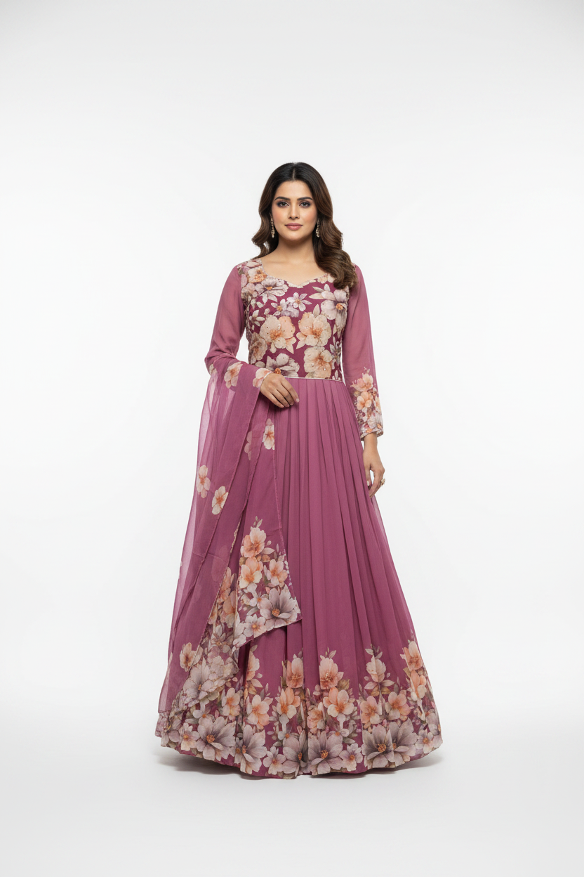 Purple floral long Dress