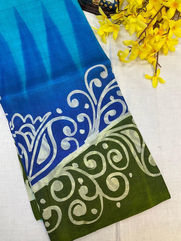 Blue Paper Silk Saree - Lightweight Elegant