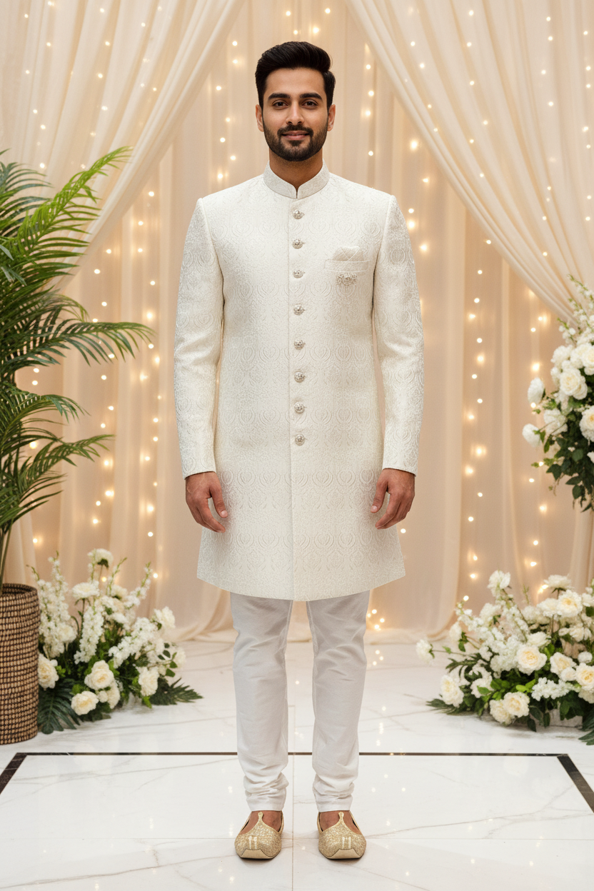 Silver Color Men’s Wear Sherwani Set