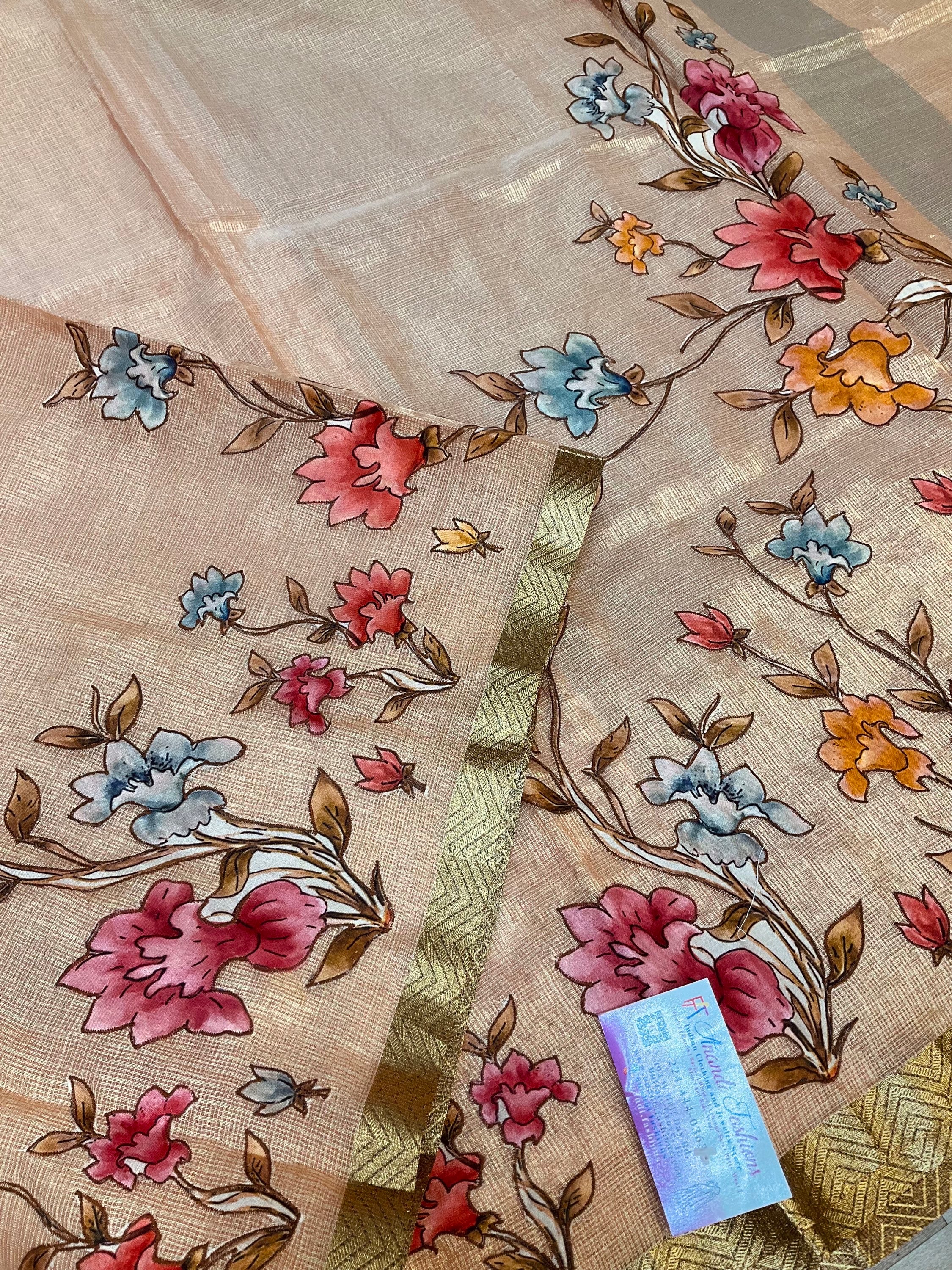 Tissue saree with applique work image 8