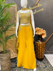 Yellow - Party Wear Crop Top - Sharara Set