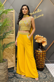 Yellow - Party Wear Crop Top - Sharara Set