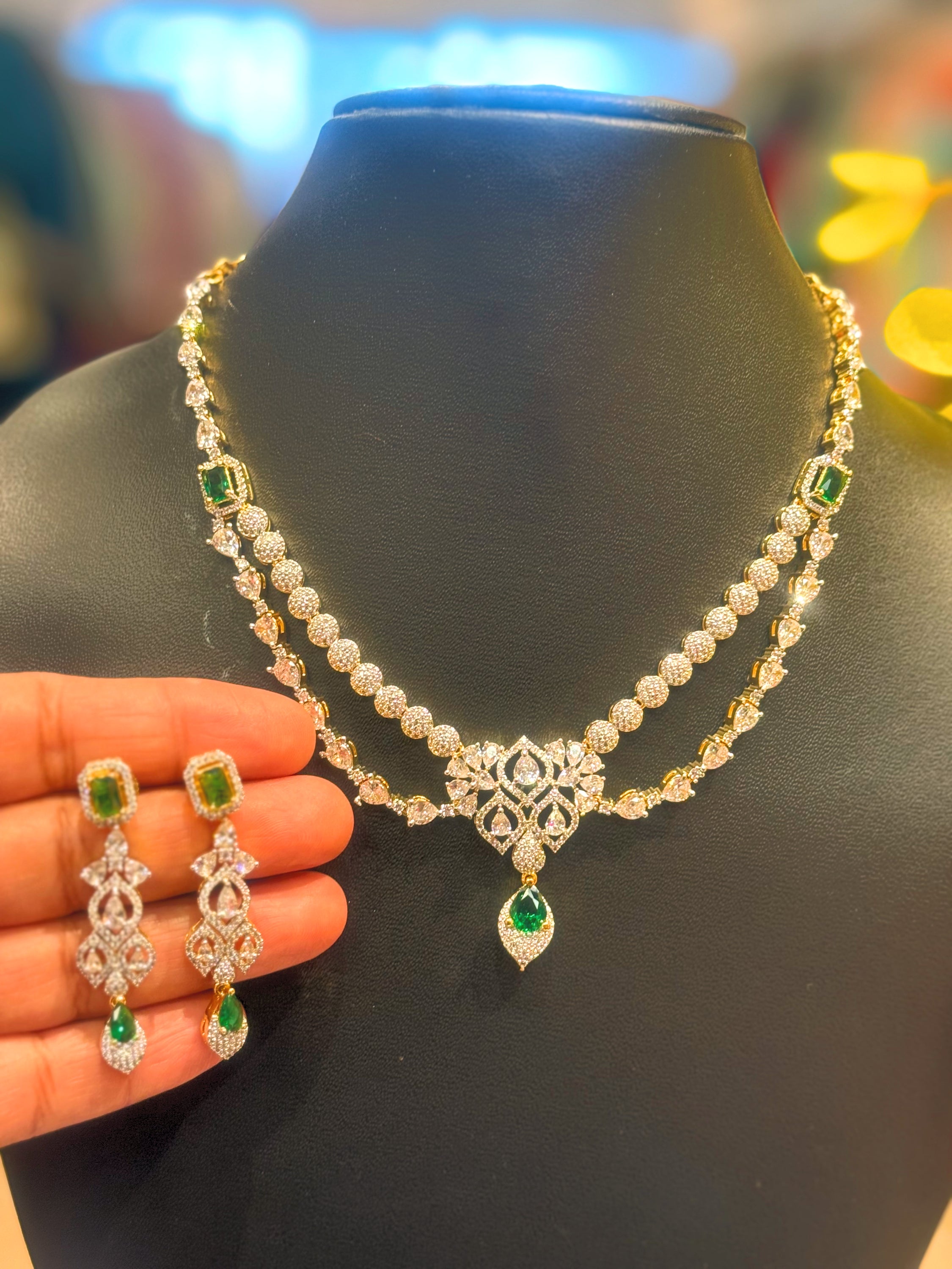 Double Line CZ Party Wear Necklace set image 2