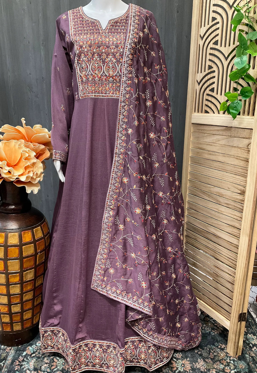 Long Sleeve Dress - Premium Quality Purple Dress with Embroidery - Size 40/US S