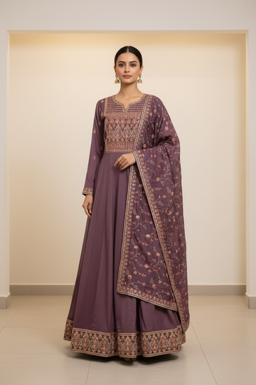 Long Sleeve Dress - Premium Quality Purple Dress with Embroidery - Size 40/US S