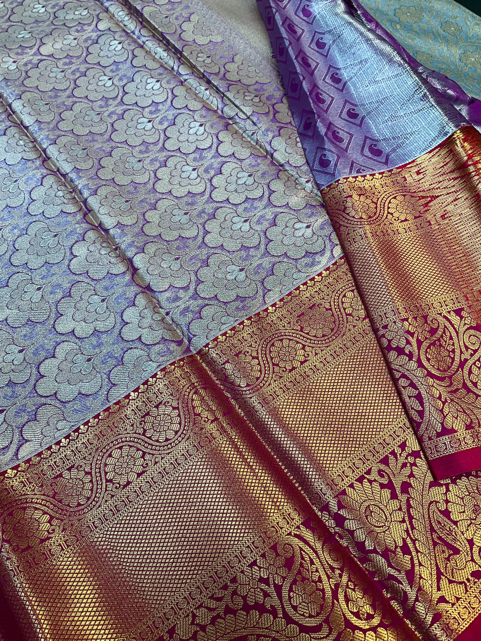 Grey and Maroon Combination -Semi silk Kanjeevaram saree image 4