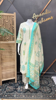 Cream color pure cotton Kurti set