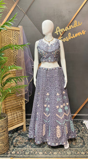Purple Heavy Work Lehanga Set