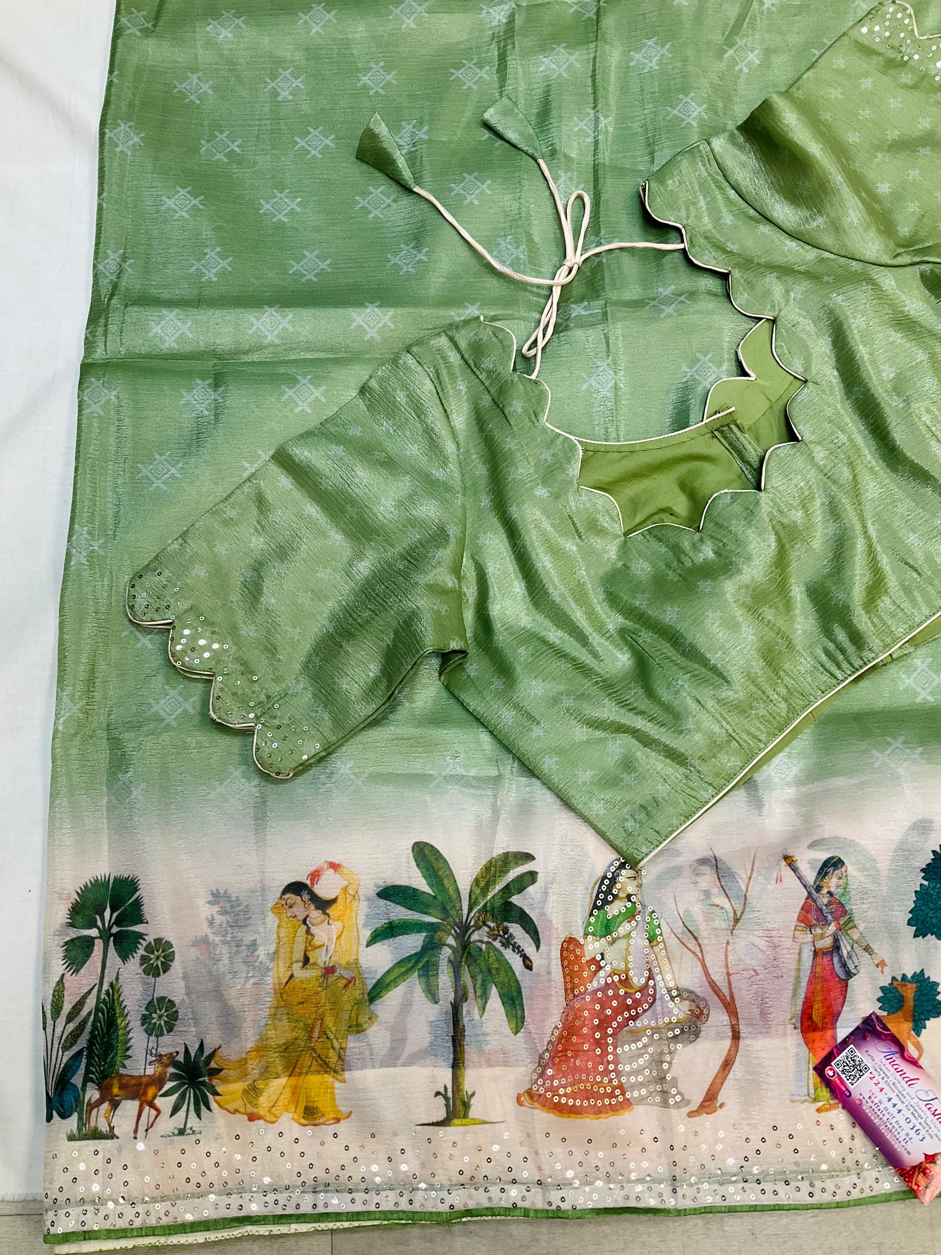 Light Weight Party wear saree with Sttiched blouse- fall pico done