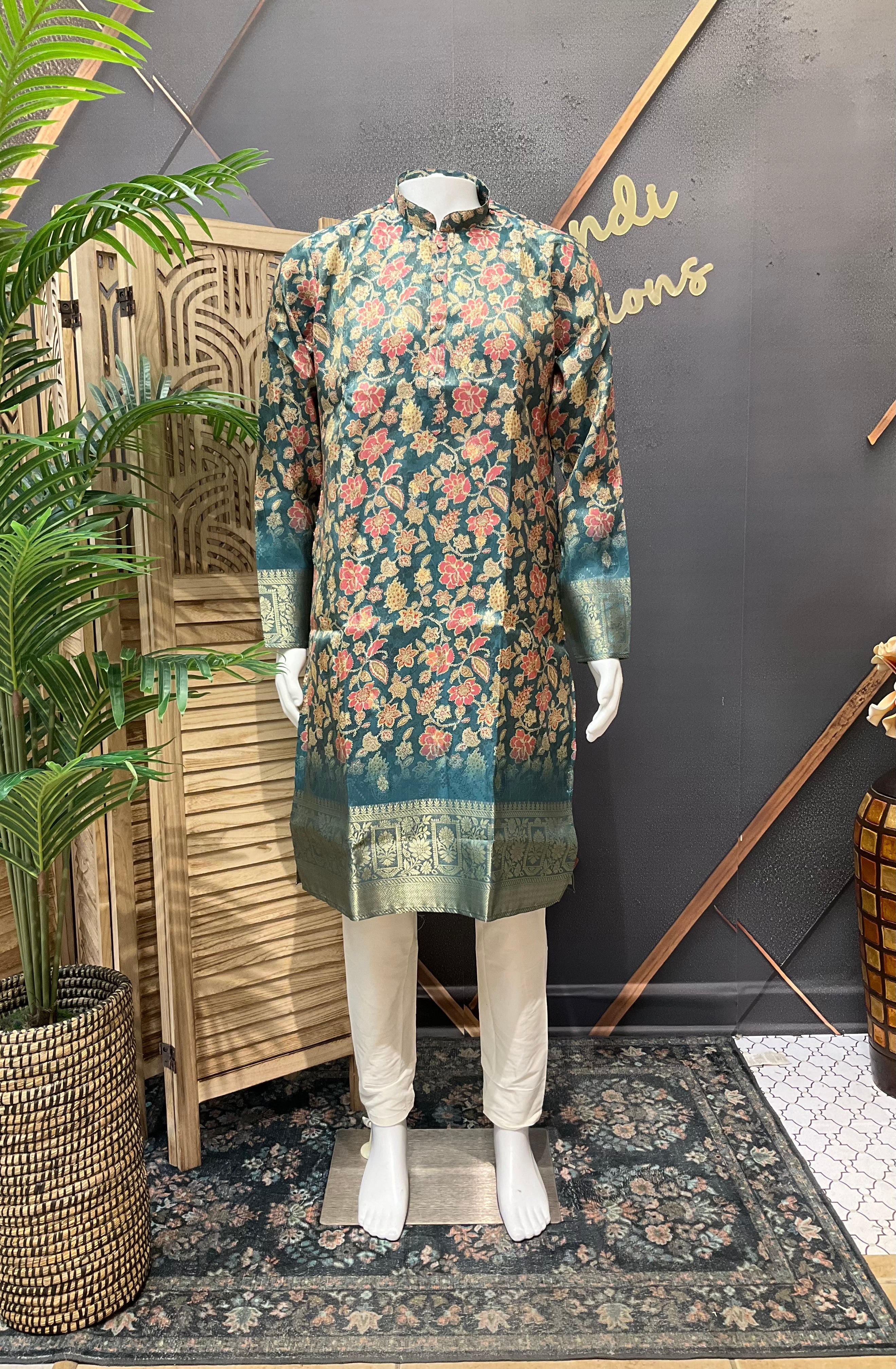 Silk - Floral Mens wear kurta set